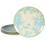 Set 4 farfurii desert, 20 cm, Hawaii, Crem deschis cu frunze albastru deschise