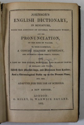 JOHNSON &amp;#039;ENGLISH DICTIONARY , IN MINIATURE , 1851 foto