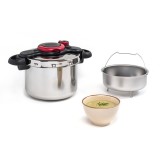 Oala sub presiune Tefal ClipsoMinut Easy P4624966, capacitate 9L, inductie, inox, indicator de presiune, 5 puncte de securitate, sistem Arch de inchid