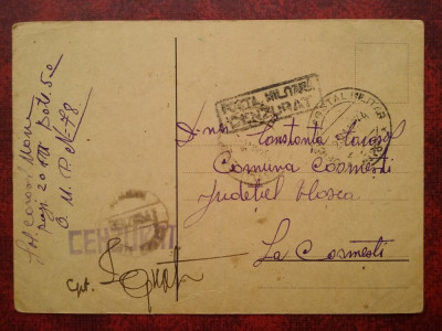 1942-C.P.circ. CENZURAT ,Posta Militara,Oficiul Postal Militar-3 stampile-RARA foto