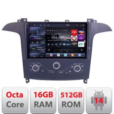 Navigatie Ford S-max 2006-2014 Qled 2K Octa Core 16+512 LTE 4G DSP Wifi 5Ghz android auto carplay radio gps internet KIT-smax-navi+EDT-E809-2K CarStor foto