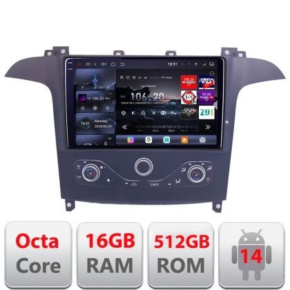 Navigatie Ford S-max 2006-2014 Qled 2K Octa Core 16+512 LTE 4G DSP Wifi 5Ghz android auto carplay radio gps internet KIT-smax-navi+EDT-E809-2K CarStor