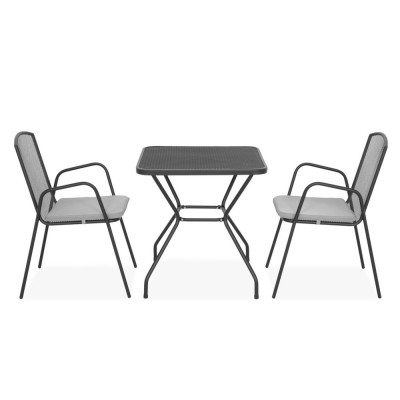 Set 2 scaune spatar mediu si masa patrata, Berlin, L.70 l.70 H.72 cm, otel, negru/gri foto
