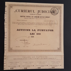 Actiune rara 1921 Curierul judiciar / titlu / actiuni / ziarul / jurnalism