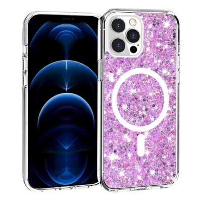 Husa pentru iPhone 12 Pro Max - Techsuit Sparkly Glitter MagSafe - Magenta foto