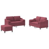 Set canapea cu perne, 3 piese, rosu vin, material textil
