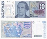 Bancnota Argentina 10 Australes (1985-89) UNC, Neagra, Nefolosita
