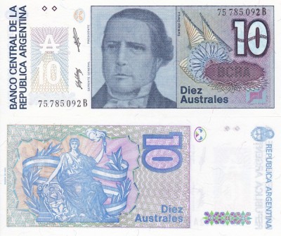 ARGENTINA 10 australes ND (1985-89) UNC!!! foto