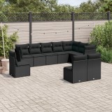 Cumpara ieftin Set canapele de grădină cu perne, 10 piese, negru, poliratan