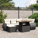 Cumpara ieftin Set canapele de grădină cu perne, 7 piese, negru, poliratan