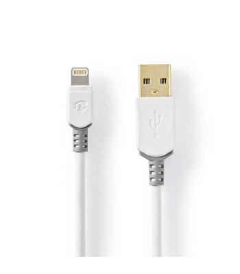 Cablu incarcator/date Apple Lightning 8-Pini - USB-A tata aurit 2m 2.4A alb Nedis foto