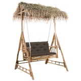 vidaXL Balansoar cu 2 locuri, frunze palmier și pernă, 202 cm, bambus