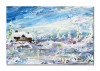 Tablou pictat manual, Peisaj de iarna, stilizat, 30x20cm acril pe panza in cutit efect 3D, Kenny Varniote