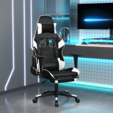 Cumpara ieftin Scaun de gaming masaj/suport picioare alb/negru piele eco