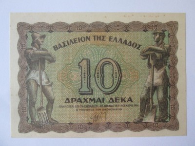 Grecia 10 Drahme 1944 UNC(necirculata),bancnota din imagini foto