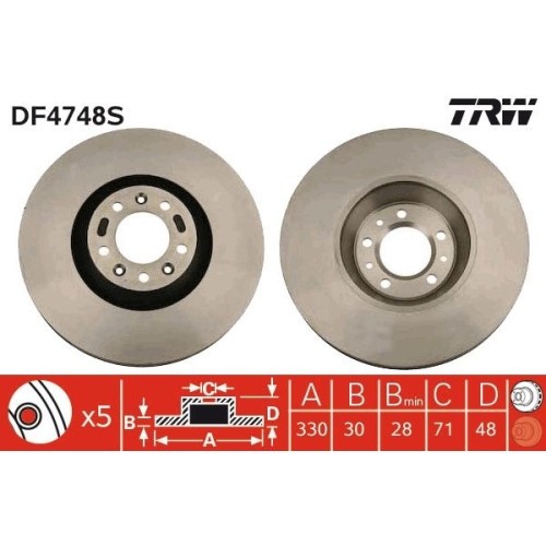 Set discuri frana fata TRW, Citroen C5 II Combi (Re ), 09.2004-, C5 III, 02.2008-, C6, 09.2005-12.2012; Peugeot 407, 02.2004-12.11, 407 Cupe, 10.05-,