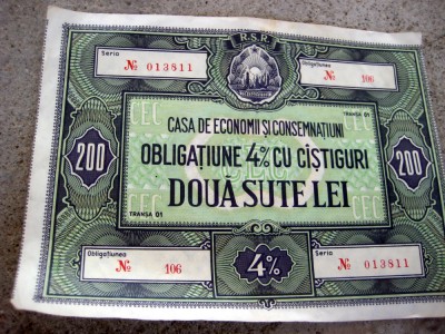 196AA- Obligatiune CEC- R.S.Romania. foto