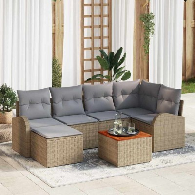 vidaXL Set de canapele pentru grădină 7 pcs Bej Rattan poli 3347602 foto