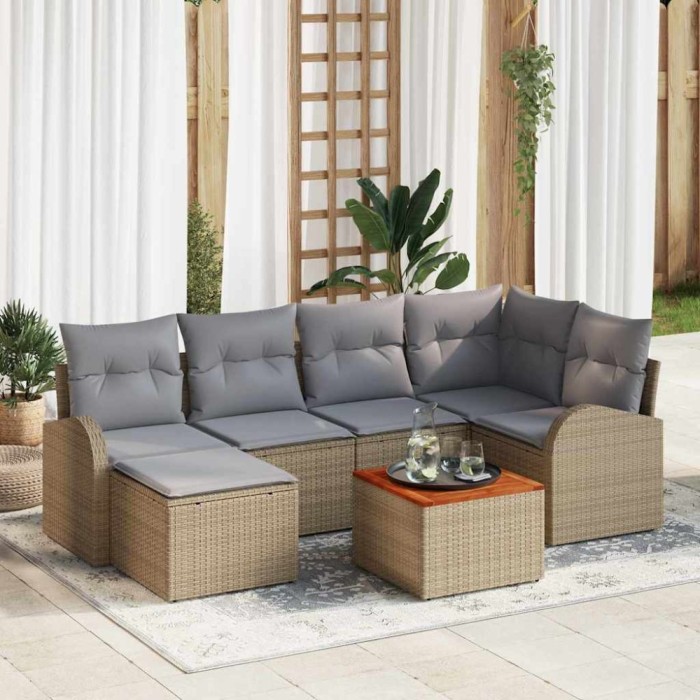 vidaXL Set de canapele pentru grădină 7 pcs Bej Rattan poli 3347602