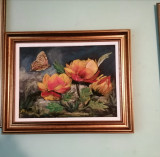 &quot;Fluture și Flori&quot; 30x40 cm, Ulei, Realism