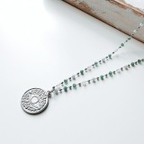 Colier Evil Eye din otel inoxidabil cu cristale verzi - Protectie energii negative