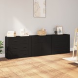 VidaXL Servante, 3 piese, negru, lemn prelucrat