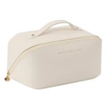 Geanta cosmetica de calatorie Mvkv, piele PU, bej, 22 X 11 X 11 cm