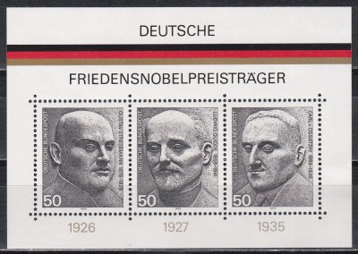 Germania 1975 - C&amp;acirc;știgători germani ai Premiului Nobel, Colita, MNH foto