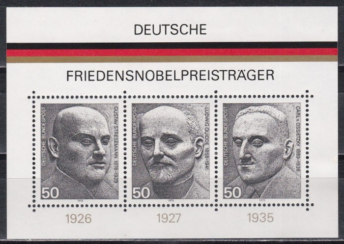 Germania 1975 - C&acirc;știgători germani ai Premiului Nobel, Colita, MNH