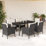 VidaXL Set mobilier de grădină cu perne, 7 piese, negru, poliratan