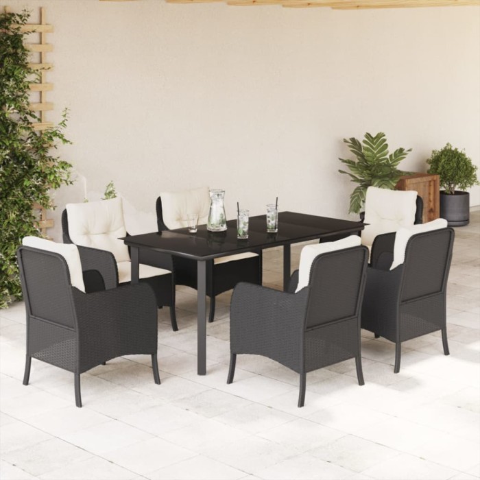 vidaXL Set mobilier de grădină cu perne, 7 piese, negru, poliratan 3211917