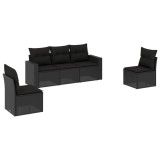Set mobilier de gradina cu perne, 5 piese, negru, poliratan