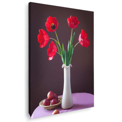 Tablou vaza cu lalele rosii Tablou canvas pe panza CU RAMA 20x30 cm foto