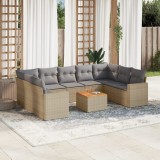 vidaXL Set canapele de grădină, 10 piese, cu perne, bej, poliratan