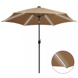vidaXL Umbrelă de soare cu LED-uri, st&acirc;lp din aluminiu, taupe, 300 cm 47363