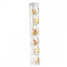 Set 6 oua decorative plastic suspendabile alb ratusca iepuras 4x6 cm