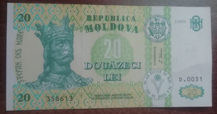 B11 17 - Bancnota foarte veche - Moldova - 20 leI - 1999