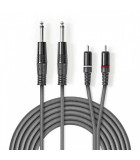 Cablu audio stereo 2x 6.35 mm Jack tata - 2x RCA tata 1.5m gri Nedis