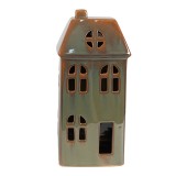 Cumpara ieftin Casuta decorativa cu led portelan maro verde 7x6x15 cm