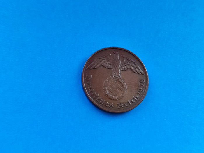 2 Pfennig 1938 lit. G -Germania-stare buna-patina-