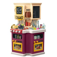 Bucatarie pentru copii WePro Store, circuit de apa real, cuptor si plita, sunete si lumini, accesorizata complet, Violet, 3 ani +