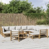 vidaXL Set mobilier de grădină cu perne gri deschis, 12 piese, bambus 3155098