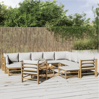 vidaXL Set mobilier de grădină cu perne gri deschis, 12 piese, bambus foto