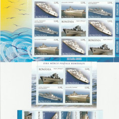 ZIUA MARCII POSTALE,NAVE,MINISHEET,BLOC + SERIE CU TABS,2005,MNH, ROMANIA.