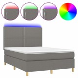 Cumpara ieftin Pat cu arcuri, saltea si LED, gri inchis, 140x190 cm, textil