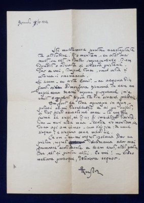 SCRISOARE OLOGRAFA , SCRISA SI SEMNATA DE PICTORUL ION THEODORESCU - SION , DATATA 1922 foto
