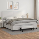 VidaXL Pat box spring cu saltea, alb, 200x200 cm, piele ecologică
