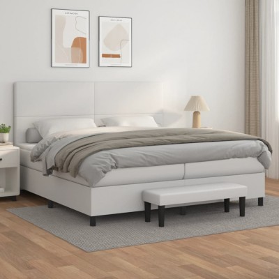 vidaXL Pat box spring cu saltea, alb, 200x200 cm, piele ecologică 3137564 foto