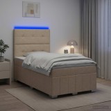 Cumpara ieftin Pat cu arcuri LED si saltea Crem 120 x 190 cm Tesatura