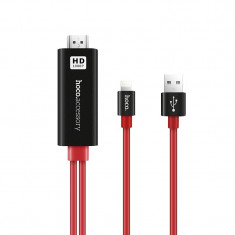 Cablu Lightning la HDMI UA4 Hoco 2m Negru-Rosu foto